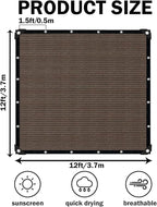Sun Shade Cloth with Grommets,90% UV Protection Shade Fabric,Pergola Shade Cover Canopy Fence Privacy Screen Balcony,Brown Sunshades for Patio Pergola Garden Backyard Outdoor,Mocha-12x12FT
