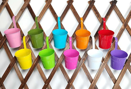 10 Pcs Fence Planters, 4" Metal Hanging Pots Plant Holder with Detachable Hook & Drainage, Railing Planter Flower Pot for Indoor Outdoor Balcony Patio Garden