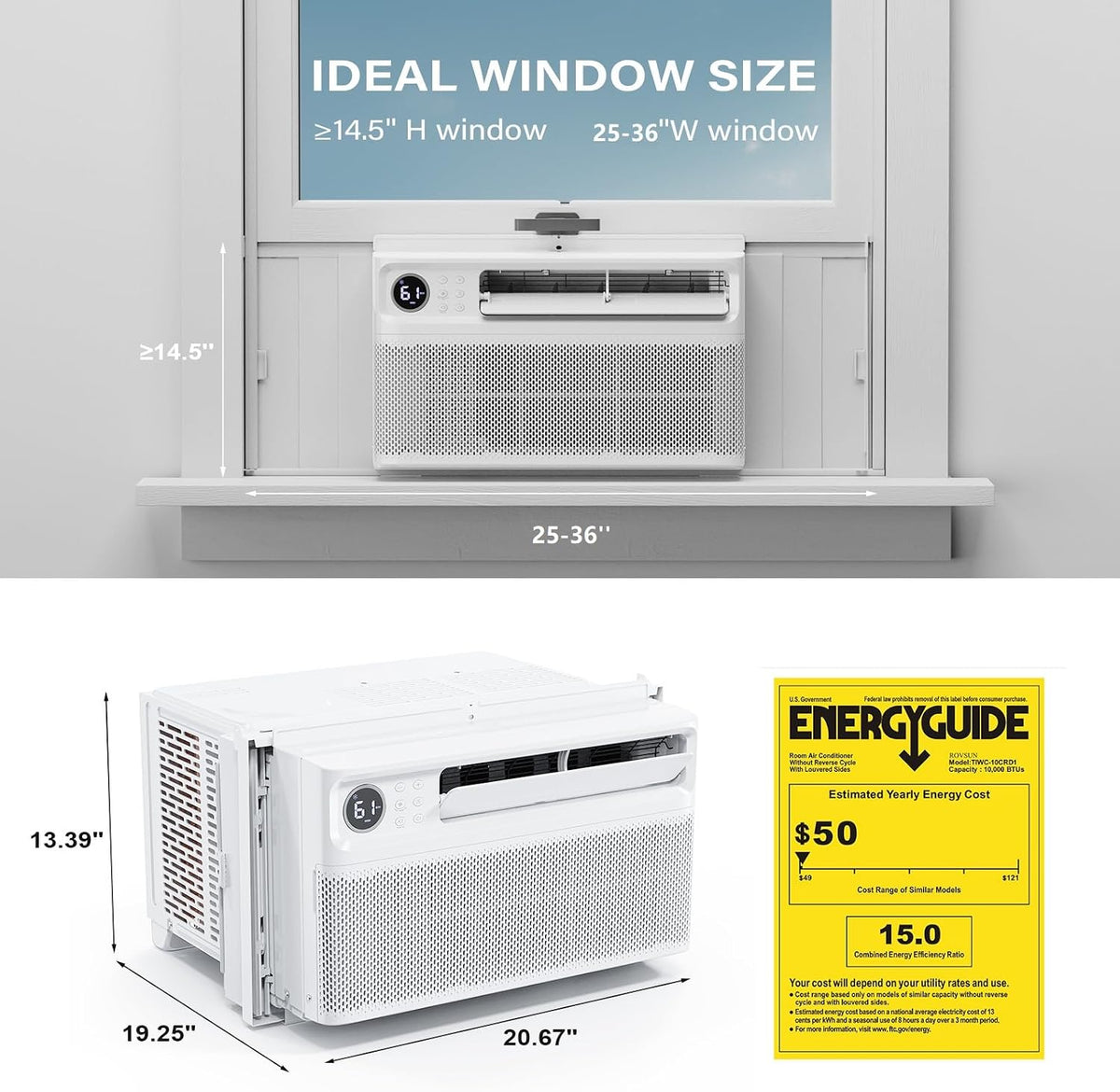rovsun 10000 btu inverter window air conditioner, 115v, package contents