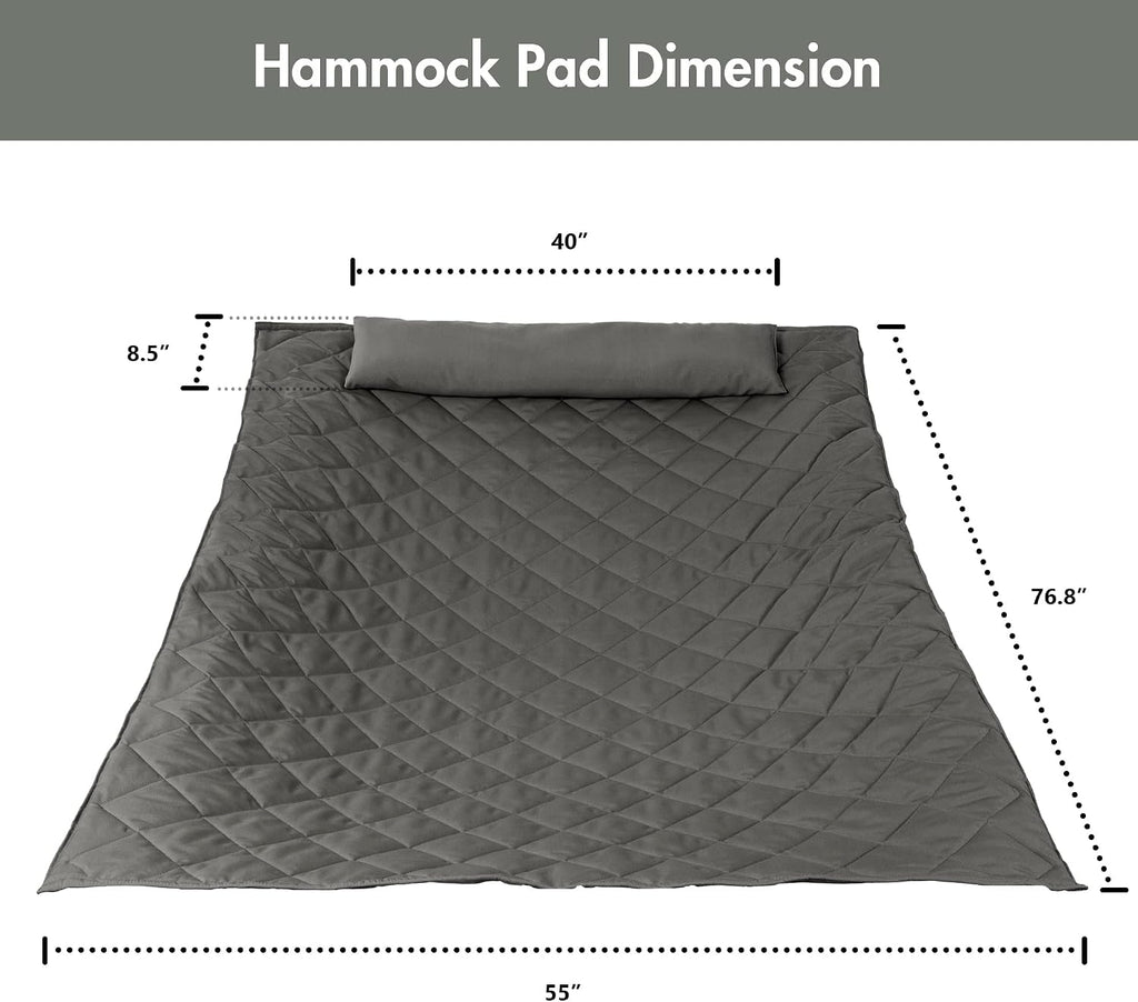 ANOW Portable Hammock Pad with Pillow, Replacement Hammock Pad, Grey | Heavy Duty Polyester Hammock Pad and Pillow Set, 2 Person Hammock Pad 76.8"x55" for Rope Hammock, Indoor Outdoor Use