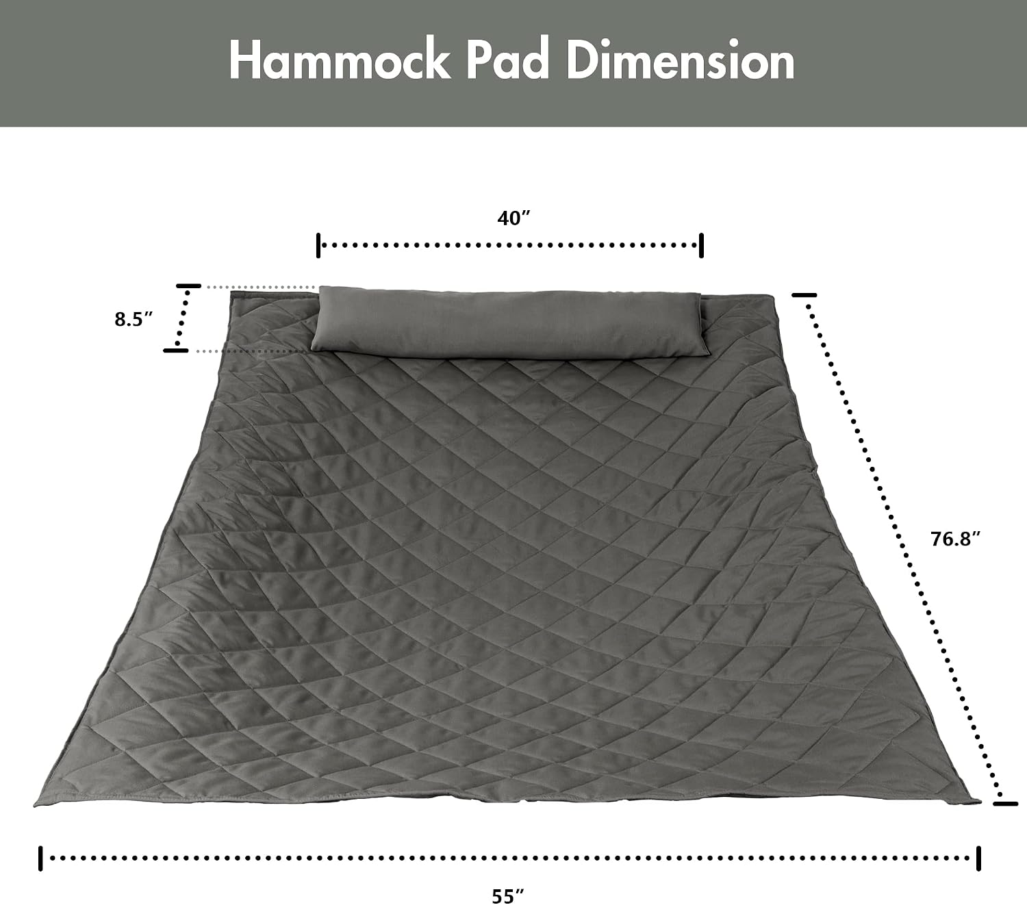 ANOW Portable Hammock Pad with Pillow, Replacement Hammock Pad, Grey | Heavy Duty Polyester Hammock Pad and Pillow Set, 2 Person Hammock Pad 76.8"x55" for Rope Hammock, Indoor Outdoor Use