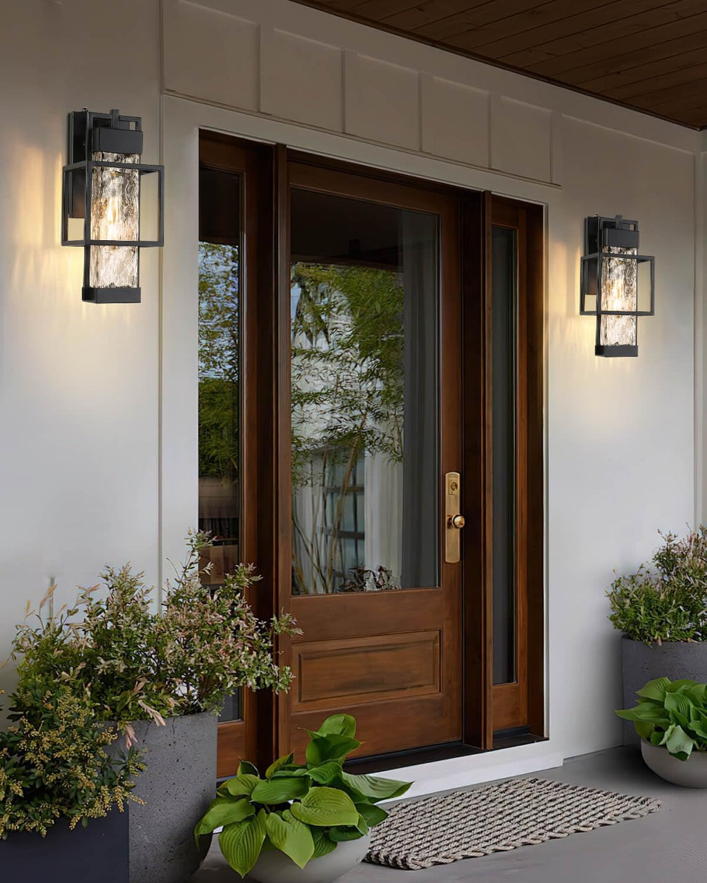 Outdoor Wall Lights Dusk to Dawn Outdoor Lighting 2 Pack, 15" H Black Exterior Lighting Fixtures Waterproof Sconce Porch Lights with LED Bulbs, Large Outside Lights for House with Water Glass