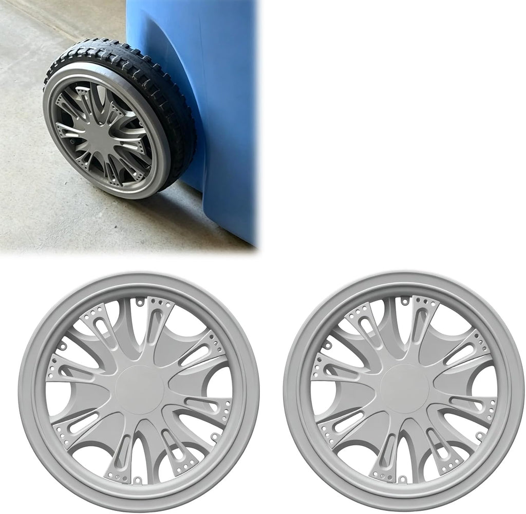 Rotatable Trash Can Wheel Covers with Bearings (Grey) | Decorative Wheel Rim Covers for Garbage and Recycling Bins, Wheel Cap Set (2-Pack)