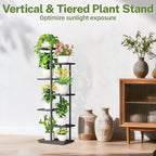iDavosic.ly Plant Stand Indoor Outdoor, 6-Tier Tall Metal Flower Shelf for Heavy-Duty Large Planters, Corner Orchid Display Rack for Living Room Balcony Patio Porch, Space Saving, Modern Black