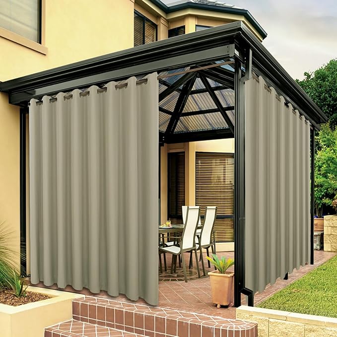 BONZER Outdoor Waterproof Curtains for Patio Wide Grommet Light Filtering Outside Curtains for Gazebo, Porch, Pergola, Pavilion, 1 Panel, 110W x 95L inch, Taupe