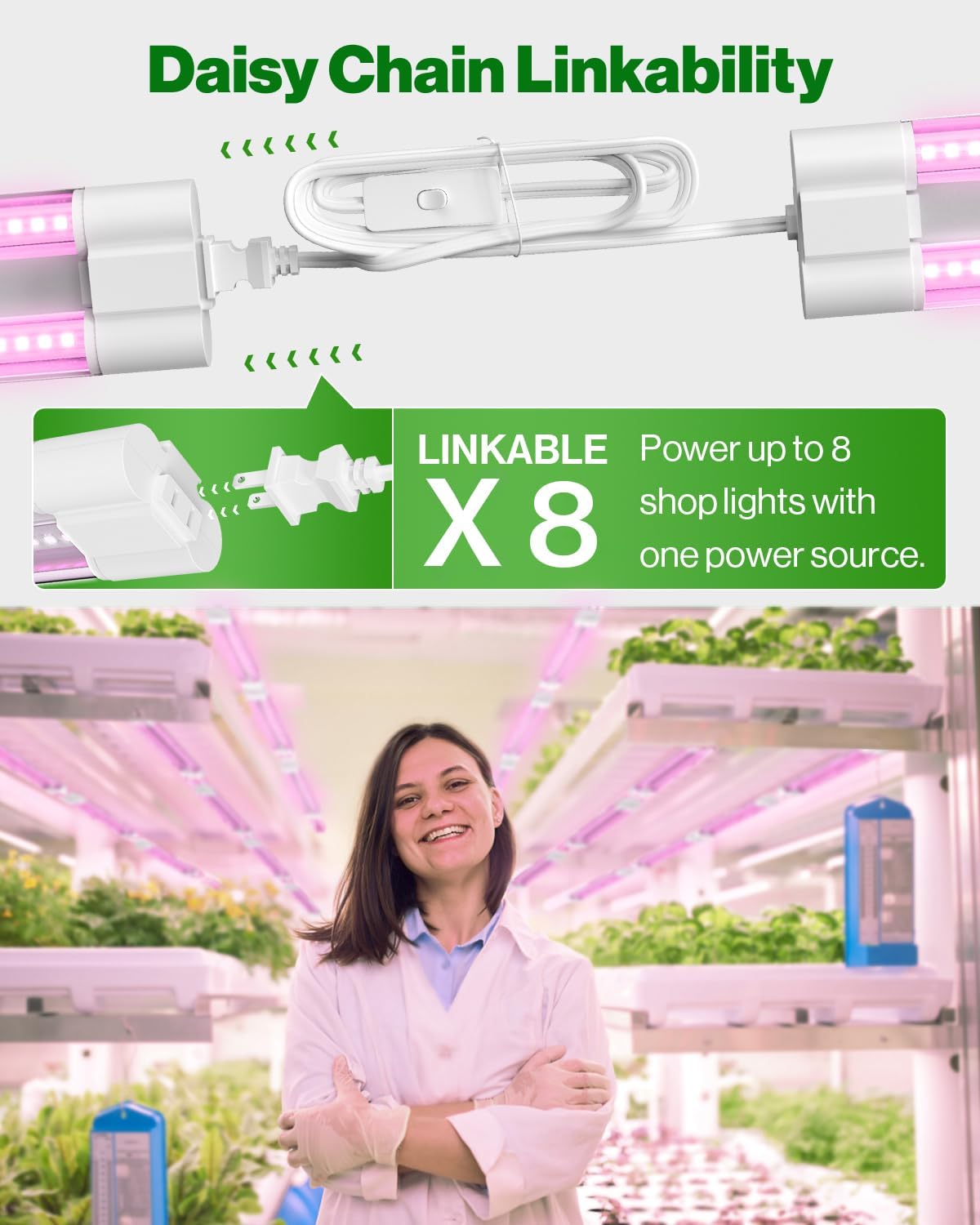 Sunco 6 Pack 2FT LED Grow Light, Full Spectrum, 20W | Indoor Lighting, for Seed Starting, Seedling, Indoor Plants, Plug in Suspended Fixture, Link Up to 8, Inline Switch