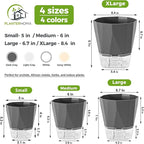 6 Pack Self Watering Plant Pots 8.4" Self Watering Planters for Indoor and Outdoor Plants African Violet Self Watering Clear Pots for Plants Large Herb Orchid Flower Houseplant Pots, Dark Grey