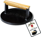 Jim Beam JB0158 Black Cast Iron Burger Press - 7'' Heavy Duty Burger Press with Solid Wood Handle