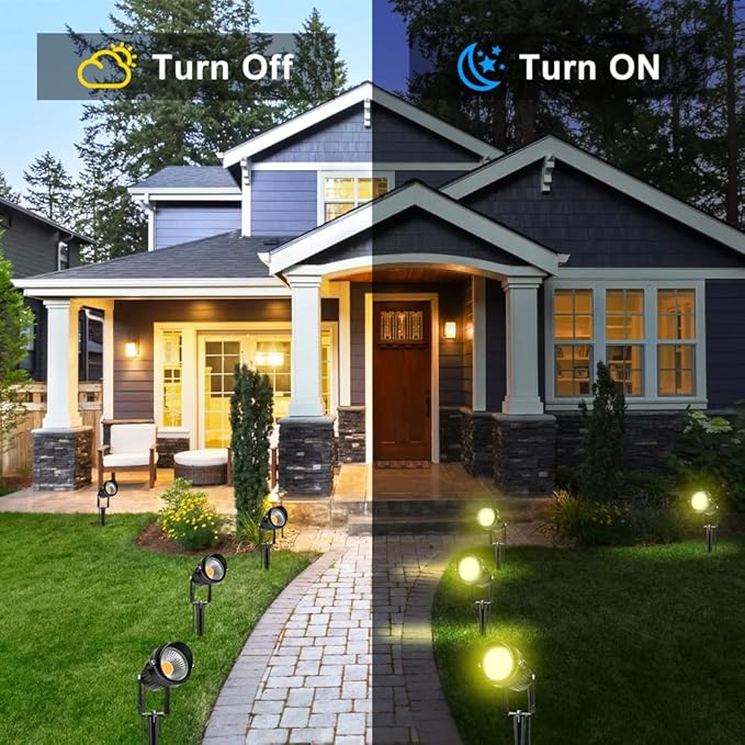 LightingWill 5W Landscape Lighting, Warm White 3000K-3500K, DC 12V LED Low Voltage Landscape Lights, IP65 Waterproof Pathway Lights for Outdoor Garden, Yard, Fence, House, Lawn, Tree, Flags (8 Pack)