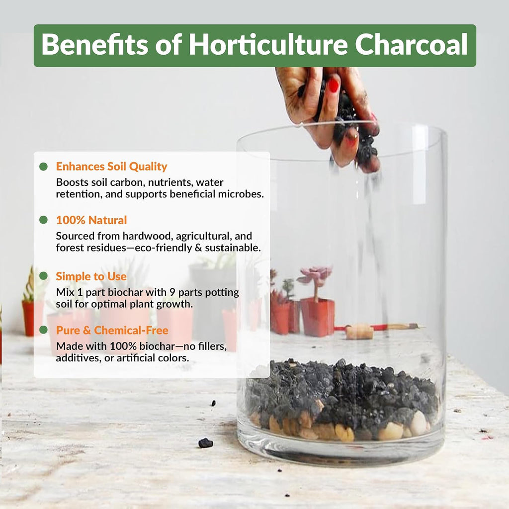 old potters premium horticultural charcoal chips, natural soil, close-up detail