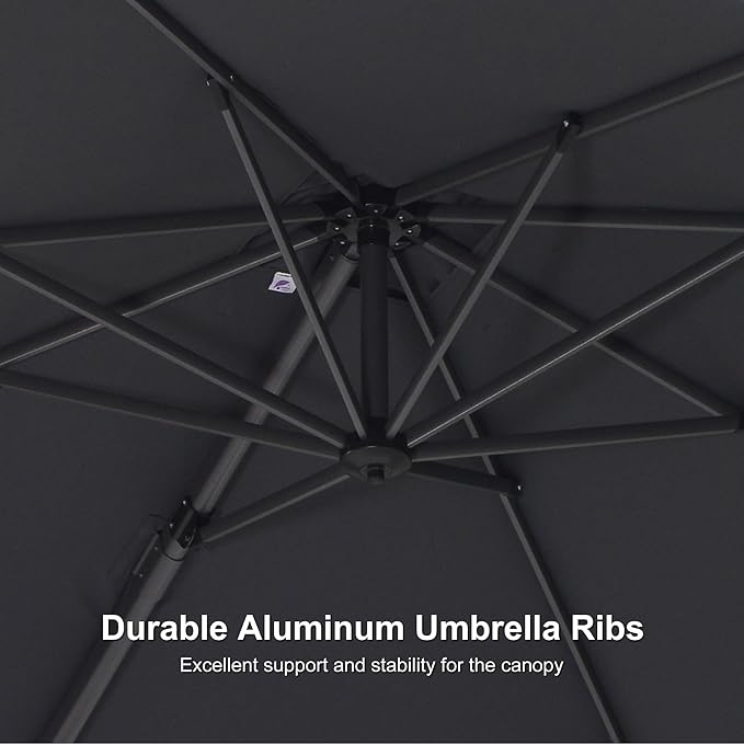 PURPLE LEAF 8' X 8' Patio Umbrella for Pool 7' High Offset Outdoor Cantilever Umbrella Swimming Pool Umbrella with 360°Rotation for Poolside Grey