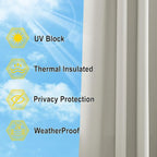 NICETOWN 2 Panels Natural Outdoor Patio Curtainss Waterproof, Detachable Sticky Tab Top Thermal Insulated Privacy Indoor Outdoor Drapes Cold & Heat Block Room Darkening for Pergola, W52 x L84