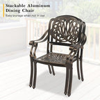 VINGLI 5 Pieces Outdoor Patio Dining Set, Cast Aluminium Patio Furniture Set with 4 Chairs and 1 Umbrella Table for Yard, Garden, Porch and Poolside, Bronze