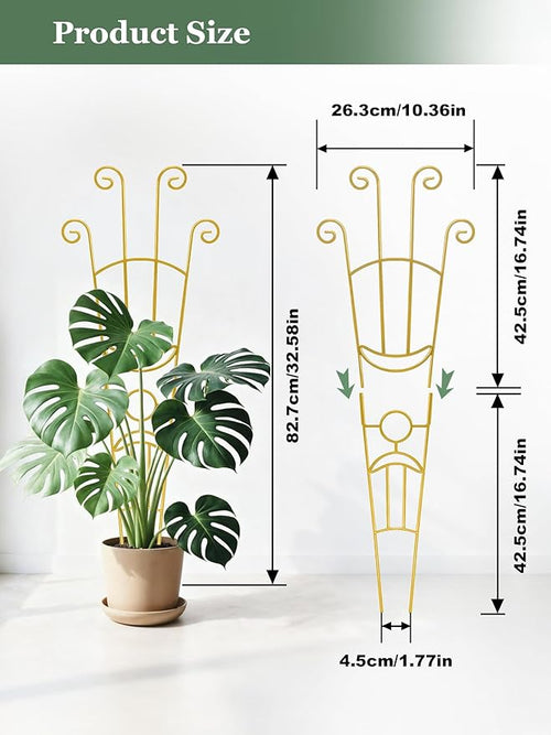 33 Inch Tall Expandable Metal Trellis for Potted Plants, Rustproof Expandable Indoor Outdoor Plant Support Trellis for Climbing Plants, Monstera, Ivy, Hoya with Sturdy Weighted Base (Gold)