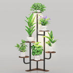 Corner Plant Stand with Grow Light - 6 Tier Plant Stand Indoor Round Metal Plant Shelf with Adjustable Light, Plant Organizer for Living Room, Graden, Home Decor (Brown)