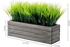 MyGift 14 Inch Artificial Green Grass Plant in Vintage Gray Wood Planter Window Box, Faux Greenery in Decorative Rectangular Crate Style Wooden Container