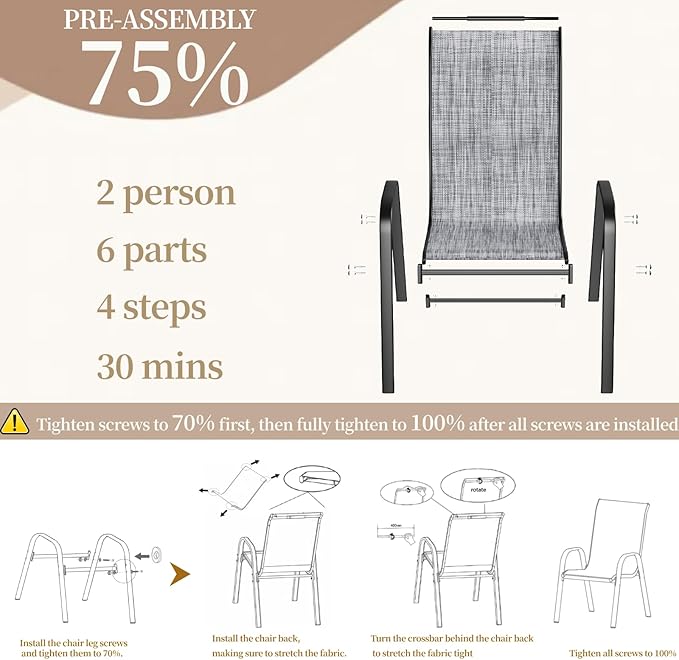 MAMIZO Patio Dining Chairs, Stackable All Weather Teslin Chair, Heavy Duty Outdoor Breathable Chairs Set, w/Armrests, Upgraded Chair FeetW/Strenthened Iron Spacers, 330 LBS (4, Grey)
