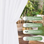 HolidayIdeas Waterproof Outdoor Curtains for Patio, 6 Panels - 54x108 Inches - Weatherproof Privacy Outsides Curtains for Backyard Porch Gazebo, Sunlight & UV Blocking (White, Grommet Top)