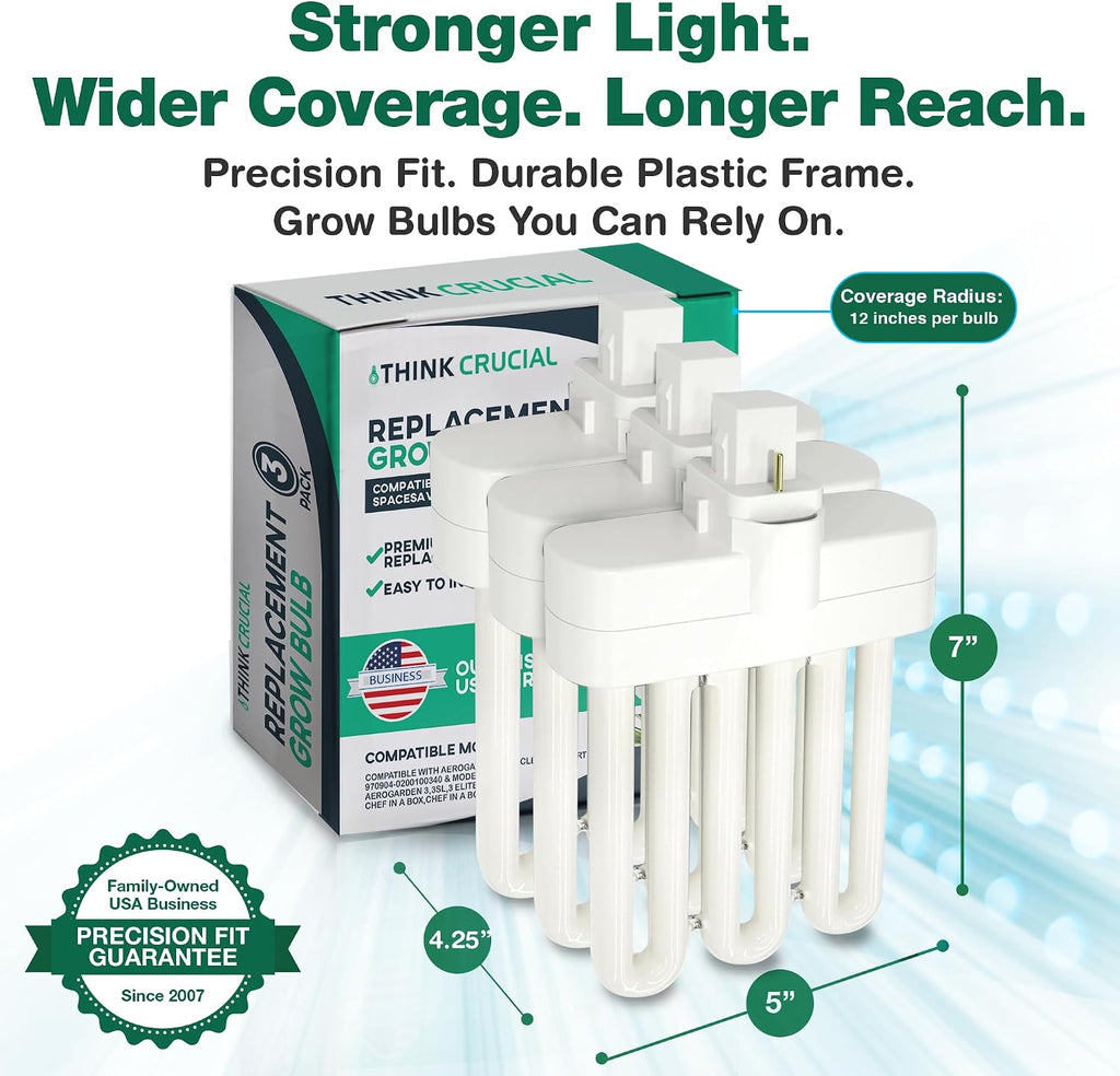3 Grow Bulbs Compatible with AeroGarden Miracle-GRO B Part # 970904-0200,100340 & Models AeroGarden 3, 3SL, 3 Elite, 6, 7, Chef in A Box, Chef in A Box Elite (3 Pack) -by Think Crucial