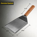 Extra Wide Spatula, Large Metal Spatula with Full Tang Wooden Handle & Beveled Edges for Skillets, Griddles & Grills, Pancake Flipper Turner, Smash Burgers Turner, 6 x 5-inches