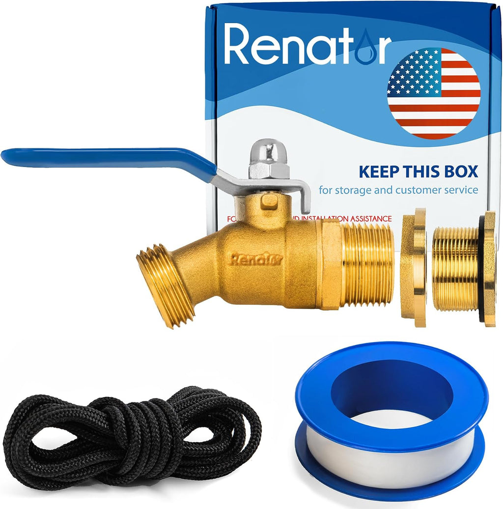 Brass Rain Barrel Spigot Kit. Lead-free Compliant. 3/4 Inch Quarter Turn Ball Valve. Rain Barrel Kit For Any Including 5 55 Gallon Drum Spigot Bucket, with Bulkhead Fitting, Tape