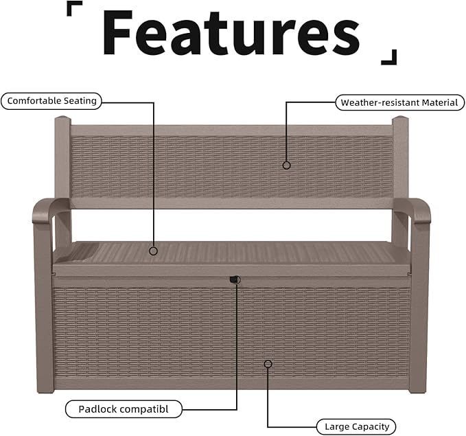 EasyUp 80 Gallon Outdoor Storage Bench Lockable Deck Box Outdoor Storage Box Waterproof for Patio,Garden,and Porch – Perfect for Storing Garden Tools and Cushions(Gray)