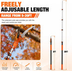 LAANPOLE 26FT Reach Tree Trimmer, Manual Pole Saw with 5-20FT Extension Pole, Tree Pruner Extendable for High Tree Branch Trimming Pruning Cutting