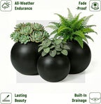 13.5 H x 17" Dia (12" Pot Opening) Round Fiberstone Planter with Drainage Hole, Durable Garden Flower Pots, Black, Resistant for Indoor and Outdoor, Planters for Large Plants pot for Home Decor Patio