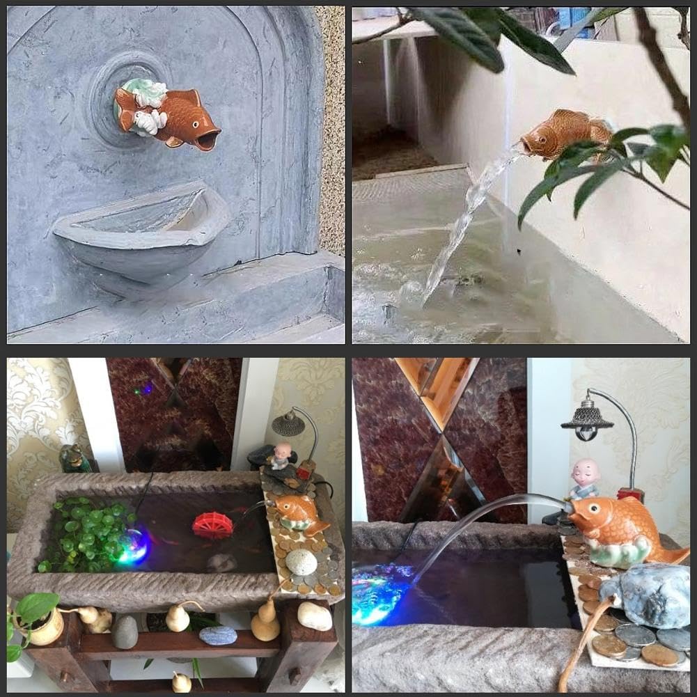 2026Fountain Spitter, Pond Spitter, Ceramic Carp Statue Traditional Style and Home Decor Figurine for Good Fortune Yellow, Fish Figurines2026 (Type-A+B)