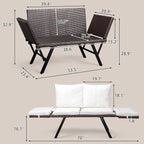 Outvita Outdoor Convertible Couch Sofa Bed, Woven Rattan Patio Furniture Daybed w/Adjustable Armrests, Removable Cushions and Pillows for Porch Pool Balcony