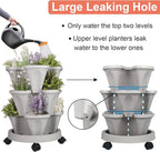 DUNCHATY Stackable Planter, Vertical Garden Planter with Wheels and Tools, Self Watering Strawberry Planter Indoor/Outdoor 3 Tier Herb Planter Pots for Growing Vegetables and Succulents,Gray