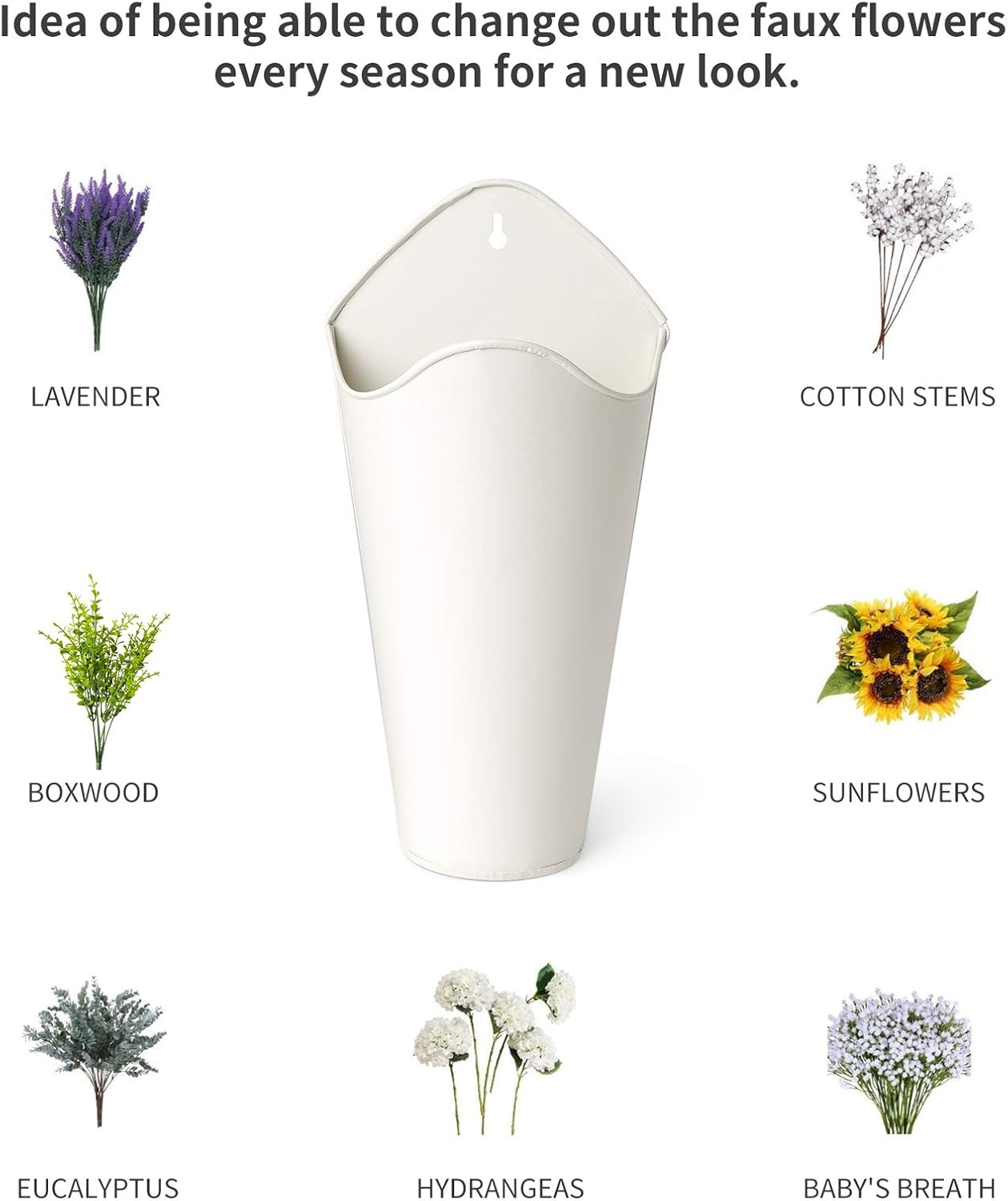 Mkono Metal Wall Planter, Hanging Vase for Flowers Plants, Set of 2, White | Rustic Farmhouse Decor, Easy Wall Mount, Faux Greenery Holder, Living Room Bedroom Kitchen Bathroom, Housewarming Gift