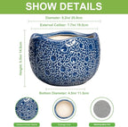 Ceramic Pots for Plants - 8 Inch Round Planter with Drainage Hole, Round Decorative Plant Pots for Indoor Outdoor, Modern Unique Flower Pot, House Living Room Decor, Home Gifts, Blue