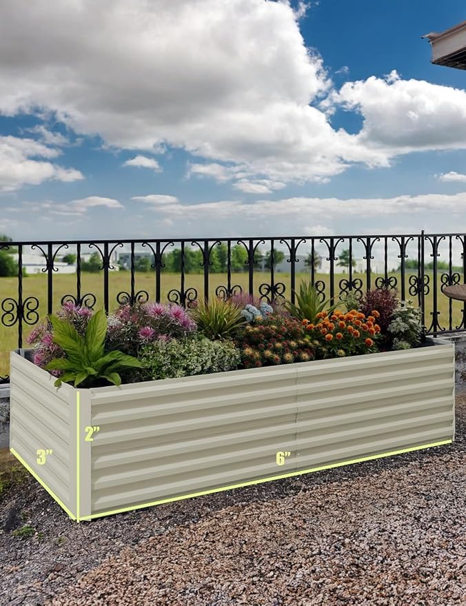 Garvee 6x3x2ft Galvanized Raised Garden Bed Outdoor,Rust-Resistant Raised Garden Beds for Gardening, Easy Assembly Outdoor Garden Box & Planters, Beige