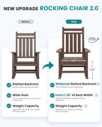 SERWALL HDPE Outdoor Rocking Chair Set of 8, Patio Rocking Chairs for Adults, All Weather Outdoor Rockers for Lawn, Brown