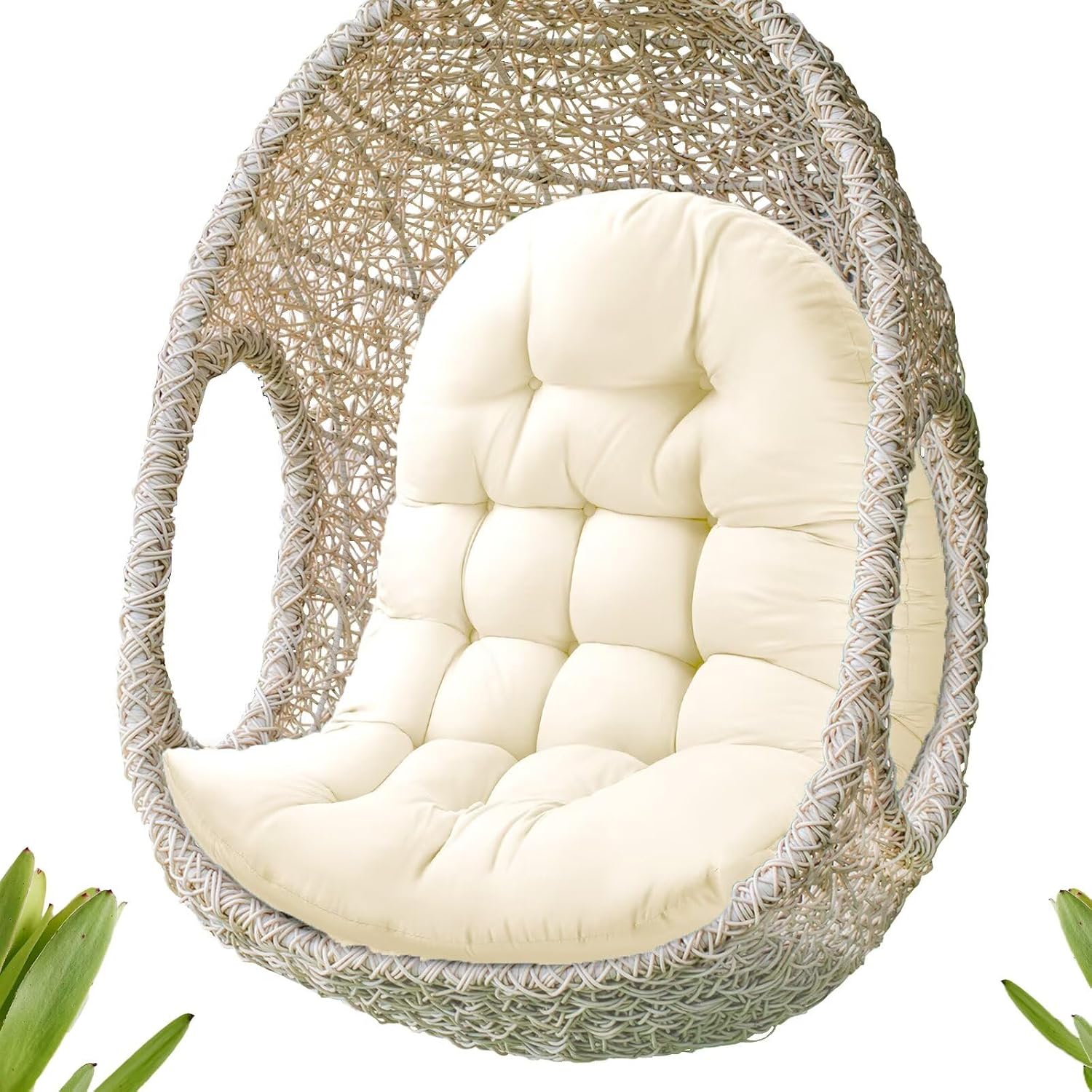Egg Chair Cushion for Outdoor Patio Swing Hammock Furniture, Waterproof | Button tuft, straps, thick, large, waterproof cover, pp cotton inner, indoor & outdoor swing cushion for porch yard, 48x32x7