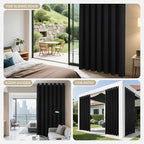 Joydeco Blackout Patio Sliding Door Curtains 90 Inches Long, Grommet Privacy Room Divider Curtains, Extra Wide Thermal Blackout Drapes for Bedroom Living Room (Black, 60Wx90L, 1 Panel)