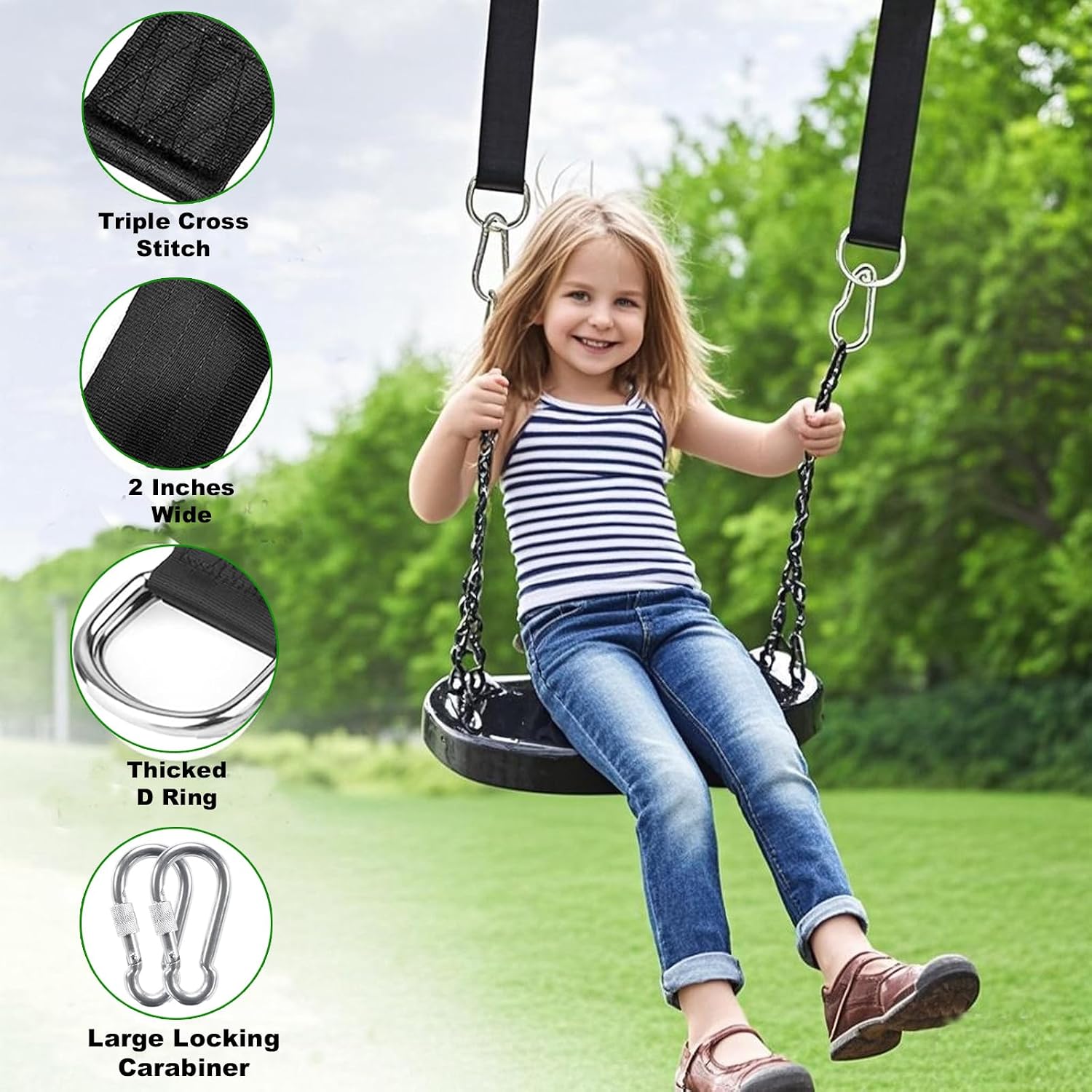 Tree Swing Hammock Straps Kit 3FT, Strong & Durable Tree Swing Straps Hanging Kit with Tree Protector, Safer Lock Snap Carabiner Hooks, Holds Up to 5000 lbs, Safer & Easy Installation for Baby Adults