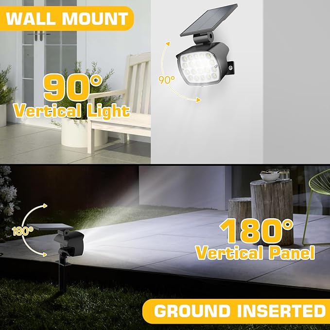 Kaxiida Solar Spot Lights Outdoor Waterproof - 2026 Upgrade 3 Level Ultra Bright Spot Lights Uplights, LED Landscape Spotlight for Tree, Pathway, Wall, Adjustable Solar Panel Auto On/Off