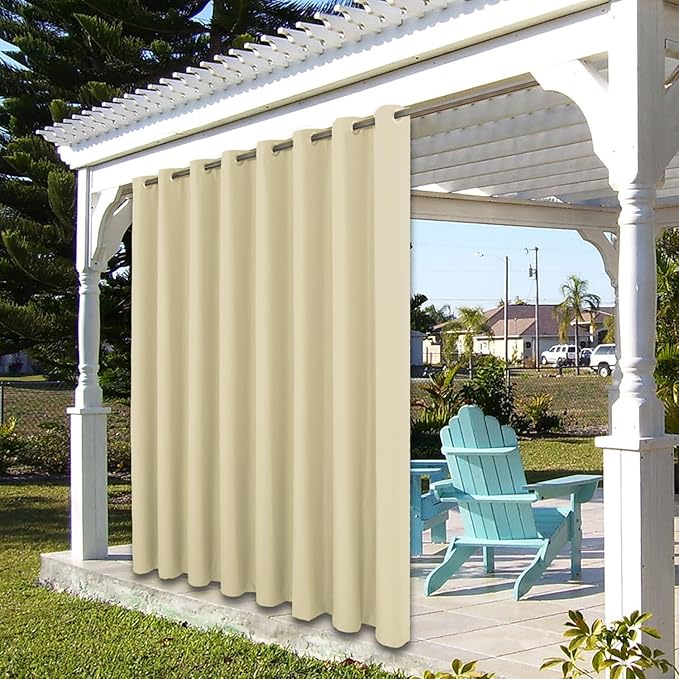 BONZER Waterproof Indoor/Outdoor Curtains for Patio Thick Privacy Extra Wide Grommet Curtains for Bedroom, Living Room, Porch, Pergola, Cabana, 1 Panel, 150W x 108L inch, Cream