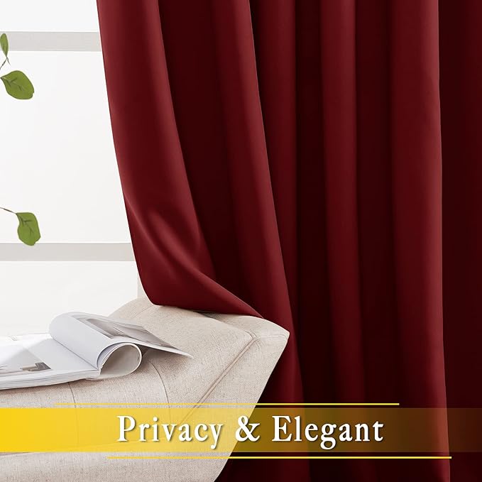 NICETOWN Glass Door Curtain for Windows, Extra Wide Thermal Insulated Curtain Panel Room Darkening Curtain Drape for French Door (Burgundy Red, W80 x L95, 1 Piece)