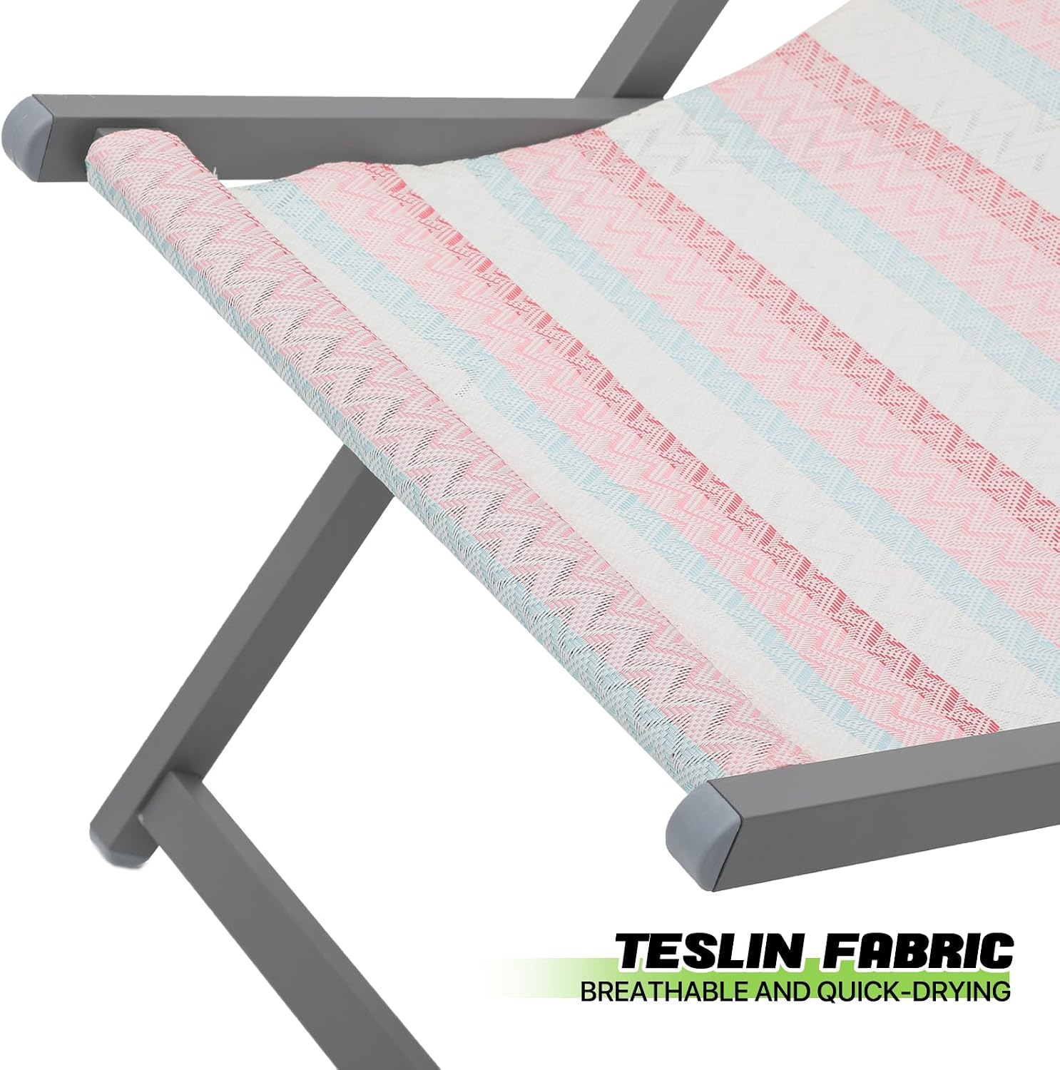 Magshion Folding Beach Sling Chairs Set of 2, 4 Level Adjustable Reclining Design, Lightweight Aluminum Frame, Portable Outdoor Chair for Backyard, Poolside and Camping, Support to 250 lbs, Stripes