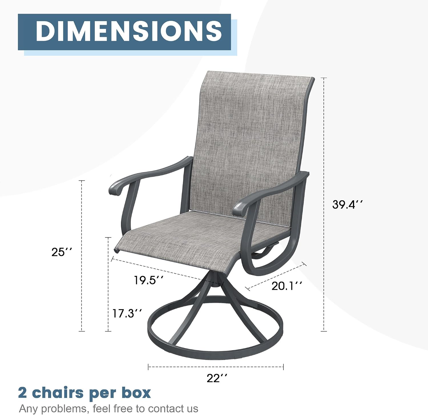 DIFY Patio Swivel Dining Chairs Set of 4, All Weather Swivel Outdoor Patio Chairs with Breathable Textilene Fabric, Metal Frame for Garden Backyard Balcony, Grey