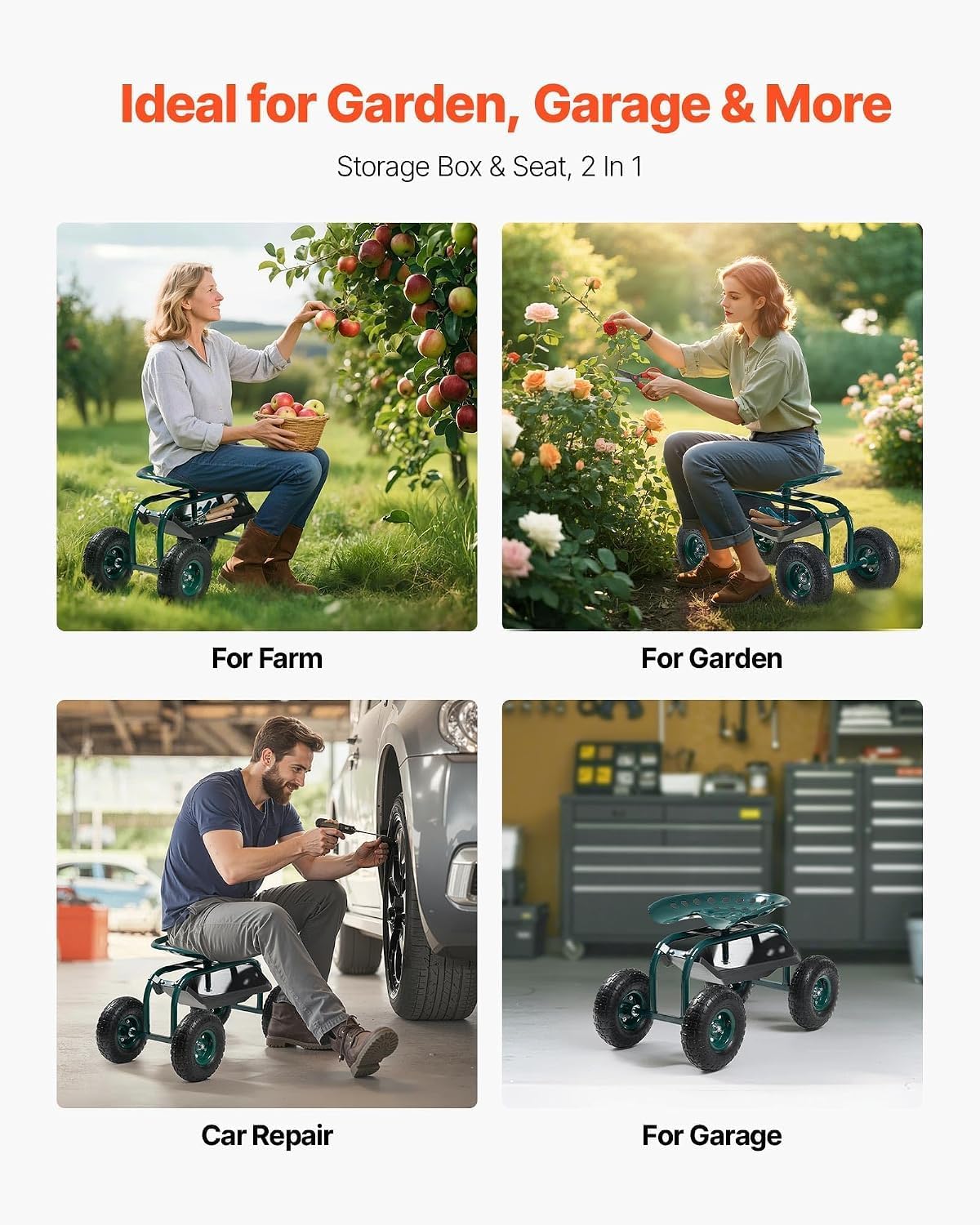vevor rolling garden cart with swivel seat, heavy, package contents