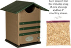 Poly Screech Owl Nesting Box, Saw-Whet and Kestrel Owl House, Green and Tan