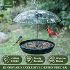 Kingsyard Platform Bird Feeder with Adjustable Dome for Outdoors Hanging | Metal Tray, Adjustable Dome, Adjustable Bird Access, Rain-Resistant, Drainage Holes, Seed & Mealworm Feeder, Green, 2 Pack