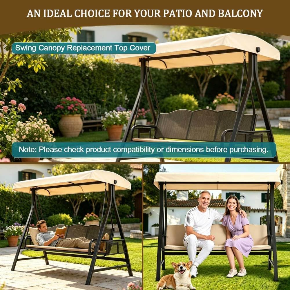 Porch Swing Canopy Replacement Top, 2/3 Seater Hammock Cover Top, Outdoor Swing Canopy Replacement Top Cover, Swing Chair Canopy Replacement for Garden Swing Chair,Blue,92" L x 46.5" W x 9" H