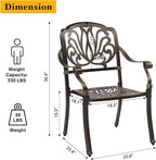 VINGLI 5 Pieces Outdoor Patio Dining Set, Cast Aluminium Patio Furniture Set with 4 Chairs and 1 Umbrella Table for Yard, Garden, Porch and Poolside, Bronze