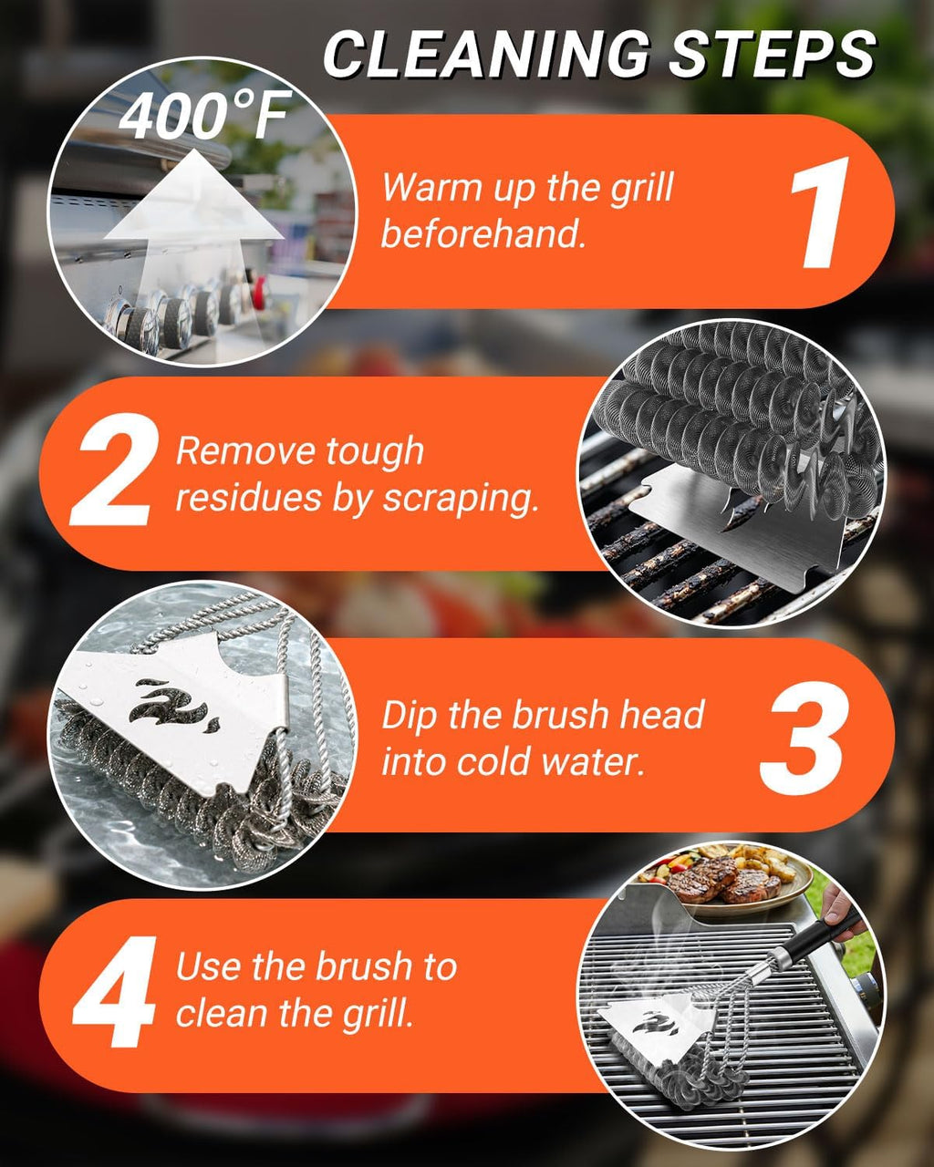 Lolifeve Grill Brush and Scraper, Bristle Free Grill Brush for Outdoor Grill, Safe Stainless Steel BBQ Grill Brush Comes with Non-Slip Handle for Gas, Charcoal & Cast Iron, Mens Gifts for Him