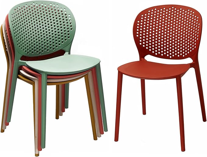 2xhome Set of 4 Patio Dining Chairs | Modern Stackable Outdoor Pool Side Chair | Weather Resistant Plastic for Yard, Porch, Balcony, Kitchen, Green